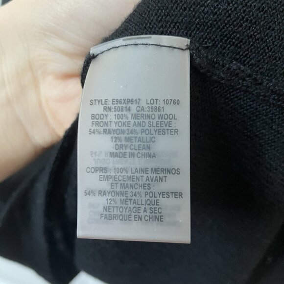 Elie Tahari Turtleneck Sweater Womens S Merino Wool Black Glitter Holiday - Picture 2 of 9